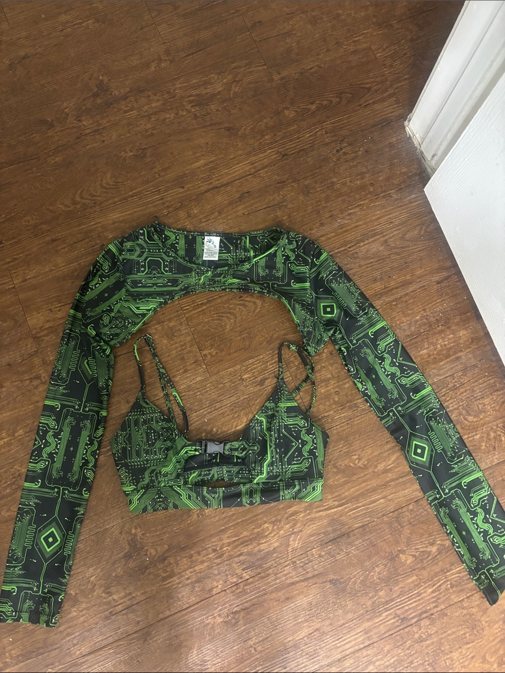 Green Circuit Board Print Top Set